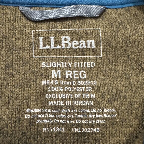 L.L. Bean Hoodie Sweater Fleece Snap Neck Henley Pullover Brown Blue Mens Med - Picture 3 of 8